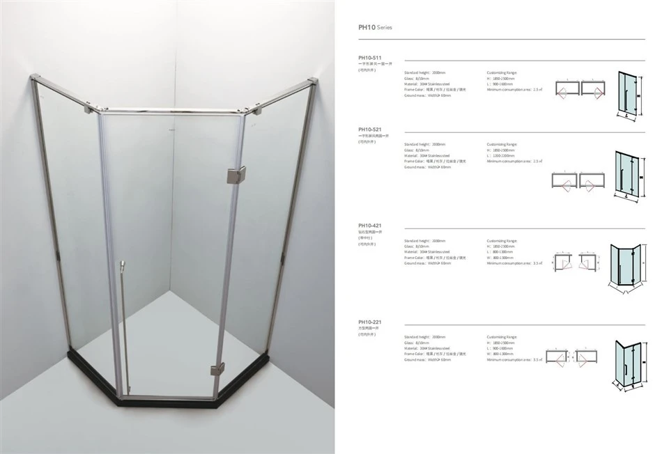 Long Rectangular Handle Casement Glass Door Shower Room